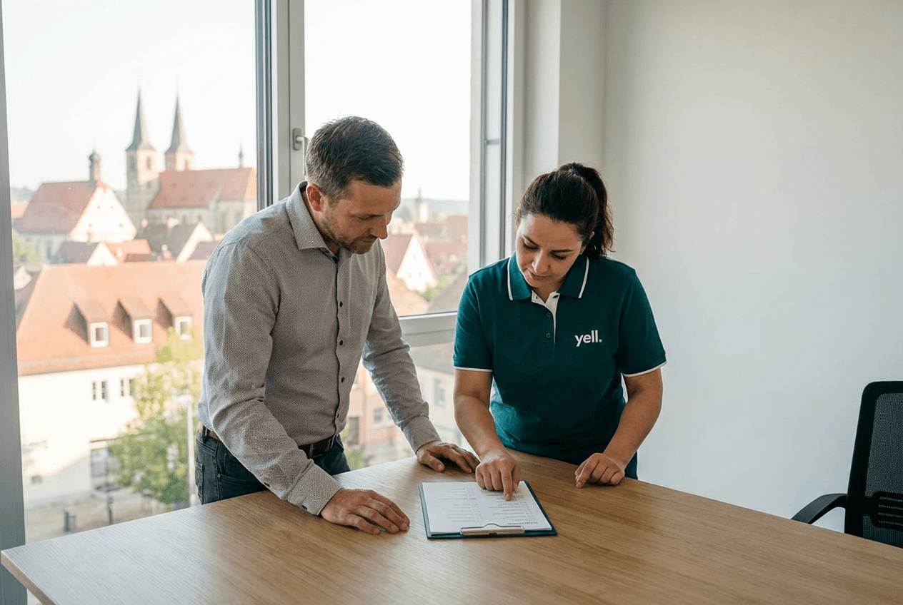 Professionelle Gebäudereinigung in Würzburg – Team von yell. services bei der Beratung