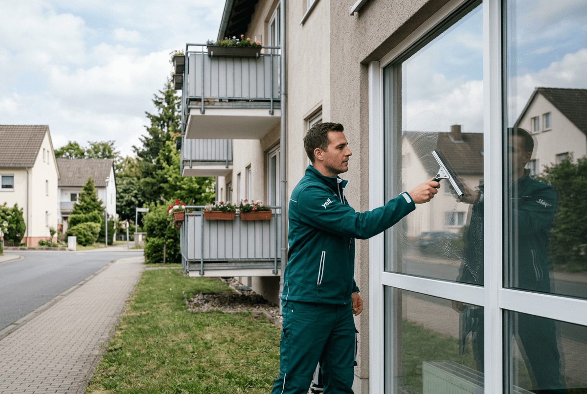 Fensterreinigung an einer Wohnanlage in Rothenburg ob der Tauber