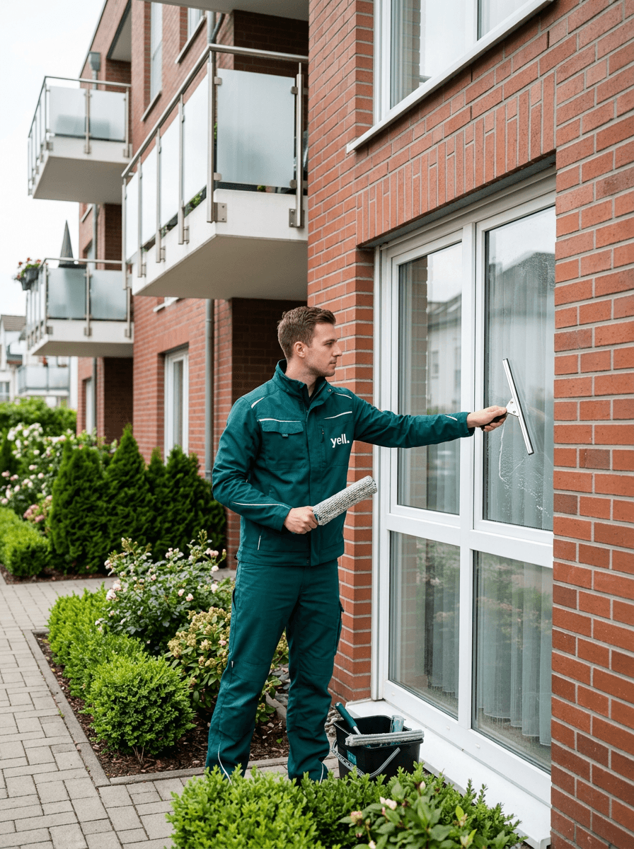 Fensterreinigung an einer Wohnanlage in Würzburg