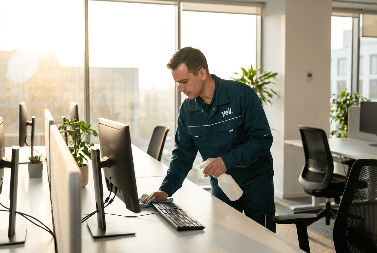 Professionelle Büroreinigung in Ansbach – Reinigungsfachkraft bei der Arbeit