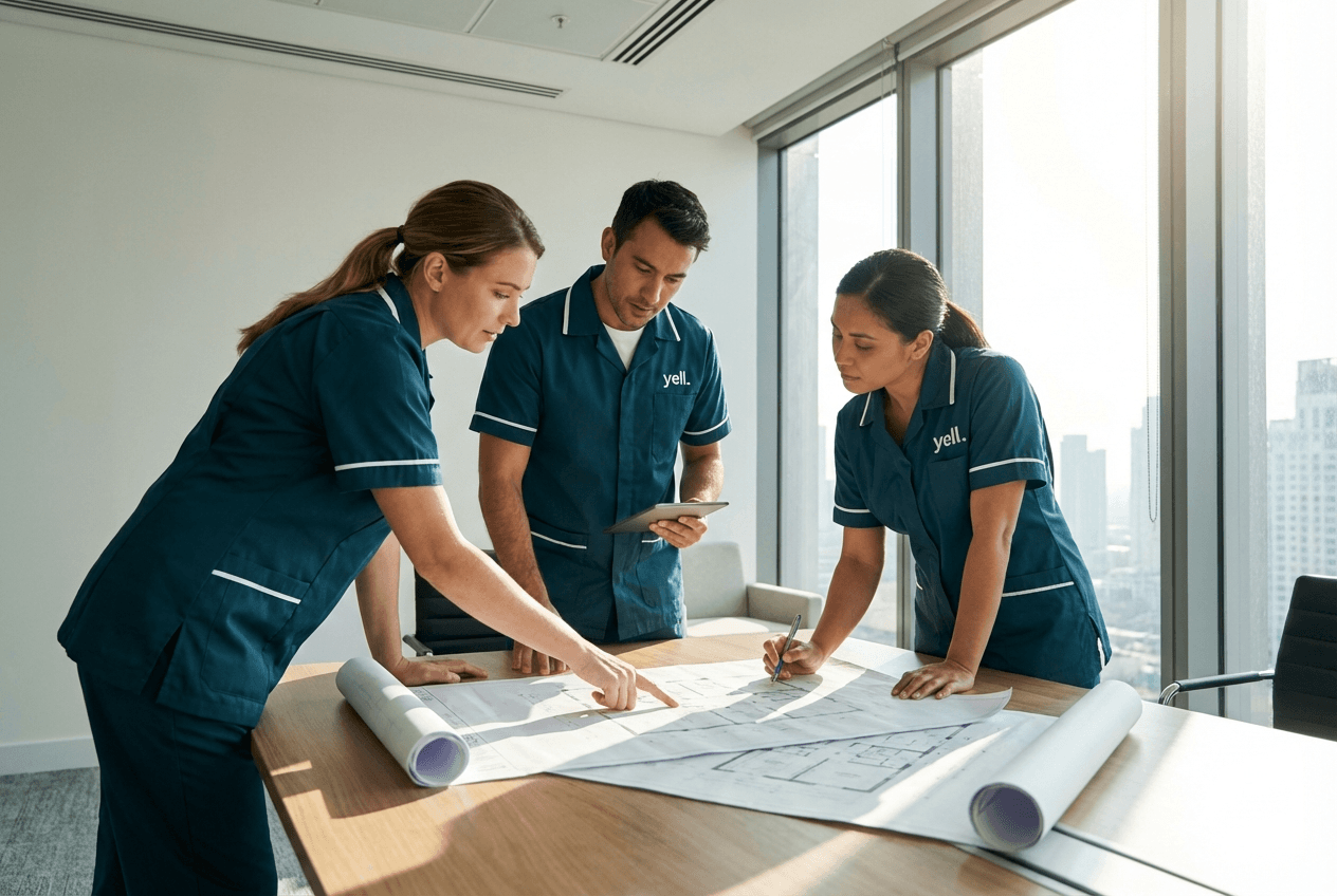 Reinigungsteam bei der Projektbesprechung in Ansbach