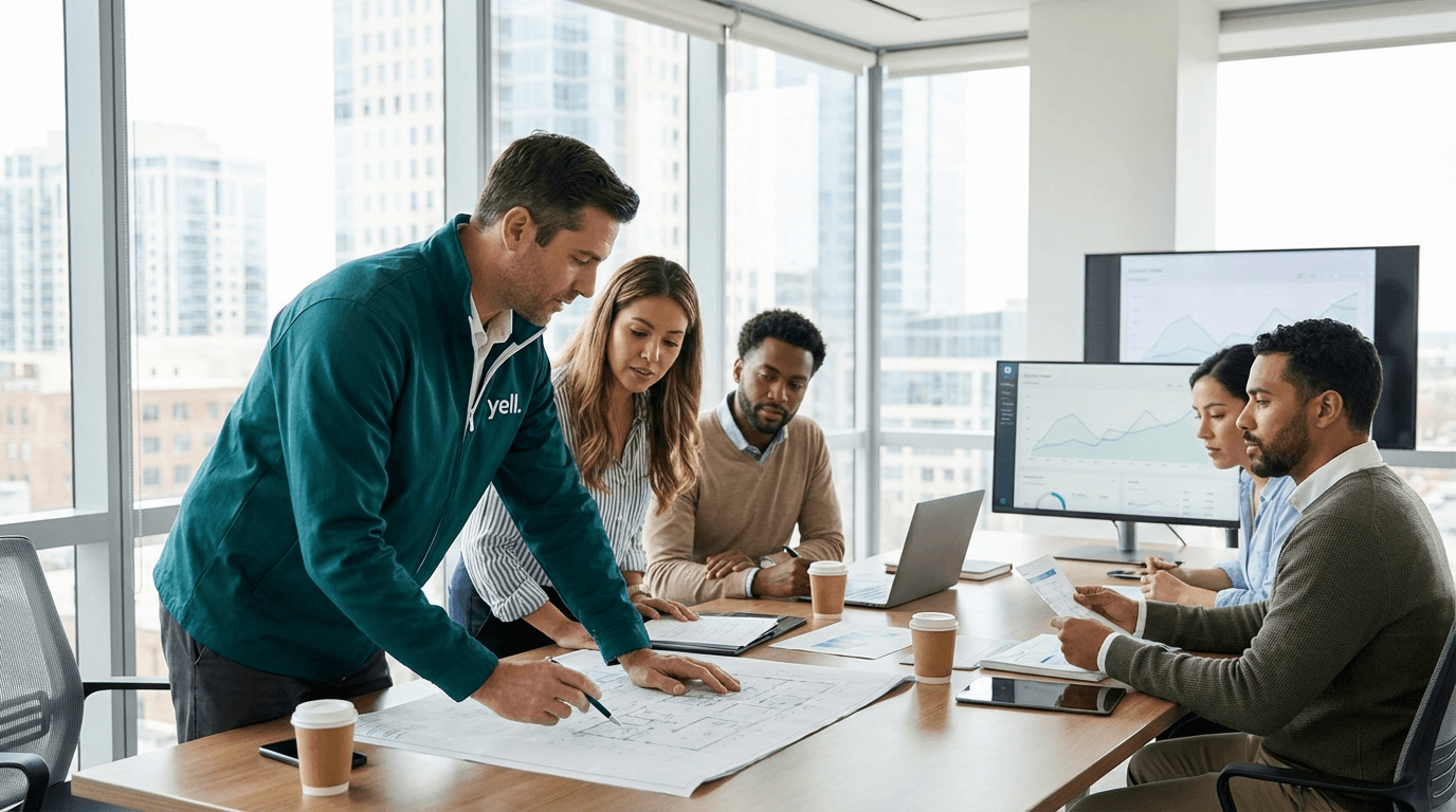 yell. services Team bei der Besprechung eines Reinigungskonzepts