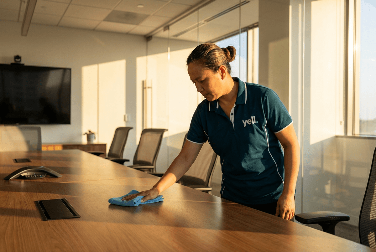 Professionelle Reinigung eines Konferenzraums in einem Erlanger Unternehmen